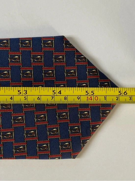 Equestrian Silk Tie Hand Tailored Stirrups Navy Blue Red Necktie Horses Preppy - Picture 4 of 13